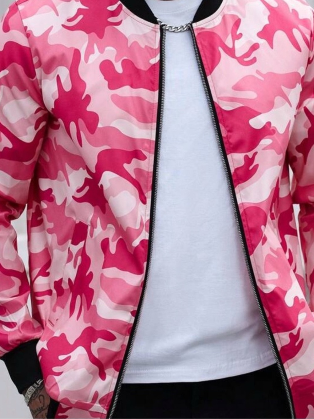 Mens Pink Camo Bomber Jacket - Stylish Lightweight Coat